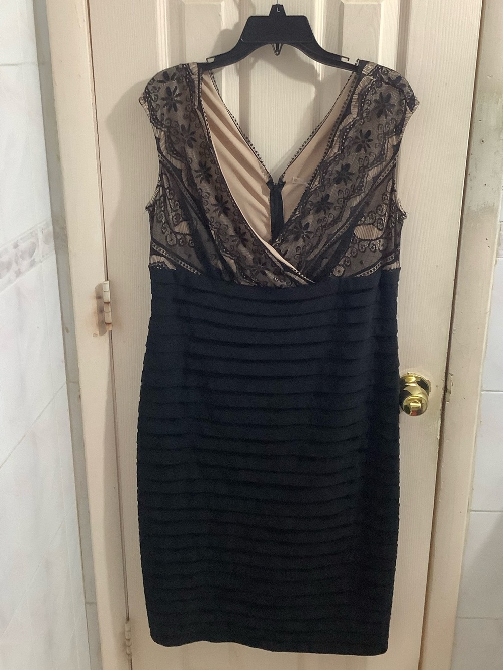 Signature Lana Black and Beige Sheer Lace Midi Dress Size 14W
